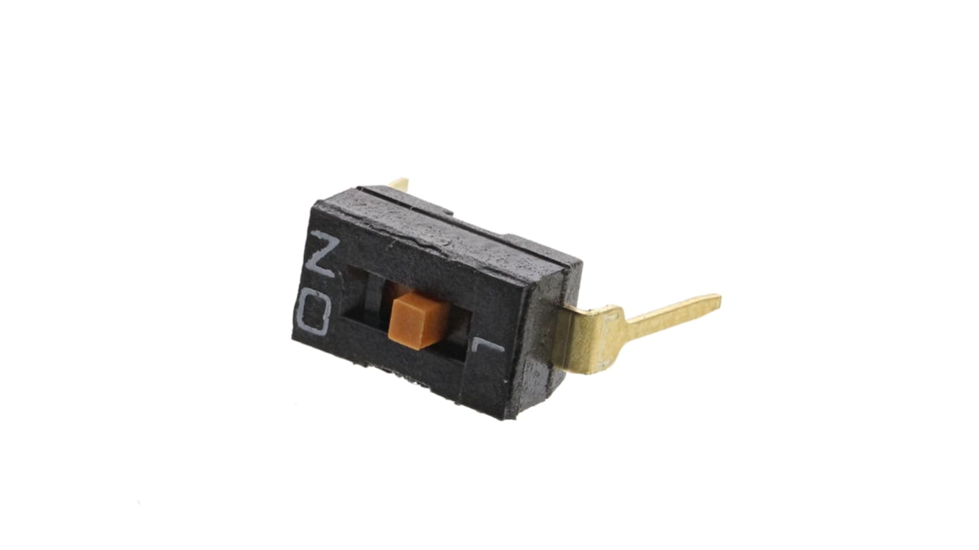 Interruptor DIP, SPST, Montaje en orificio pasante, Actuador Deslizante, 25 mA a 24 V dc, 1 vías, -20 → +70°C