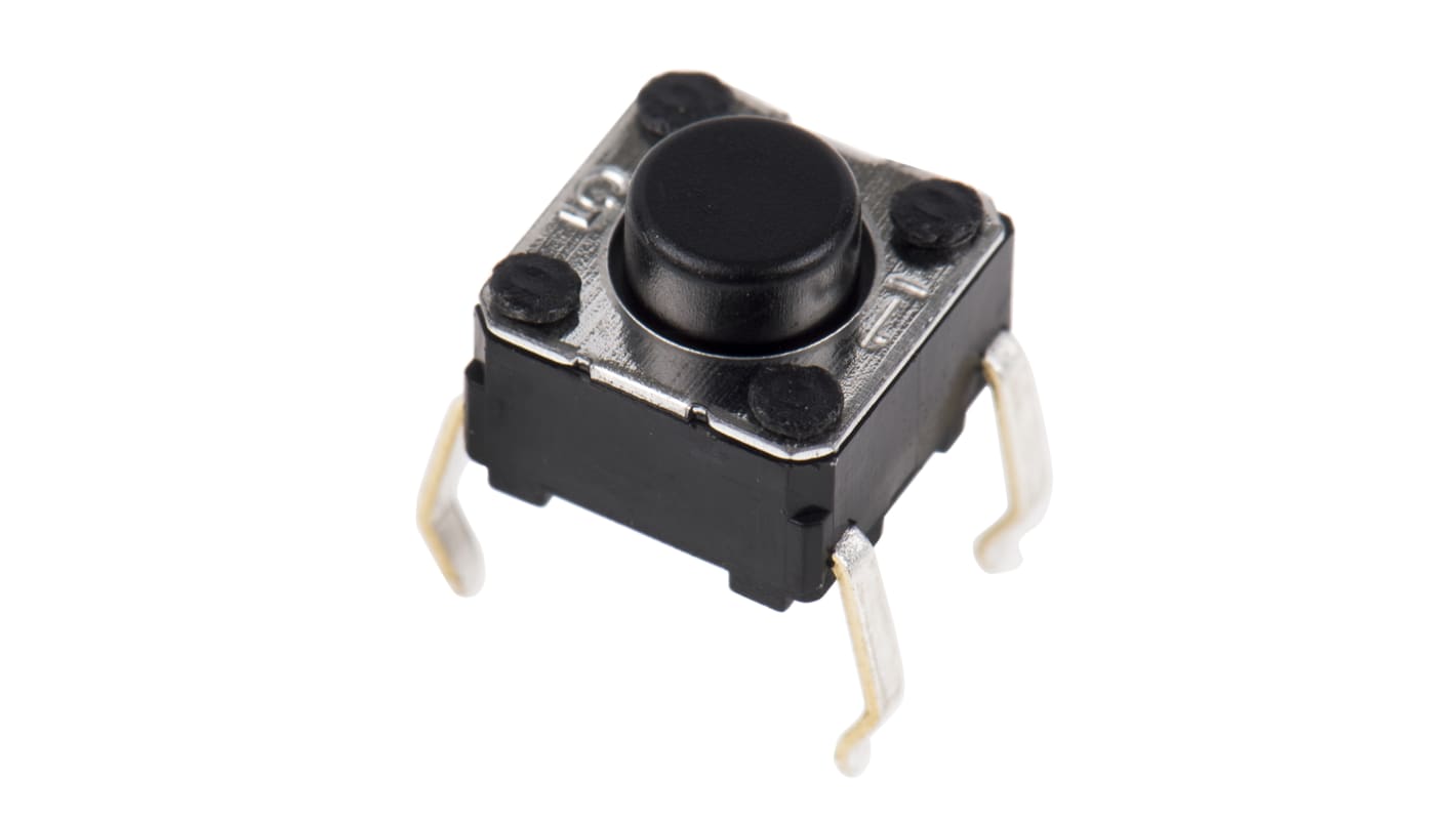 Black Plunger Tactile Switch, SPST 50 mA @ 24 V dc 0.9mm Through Hole