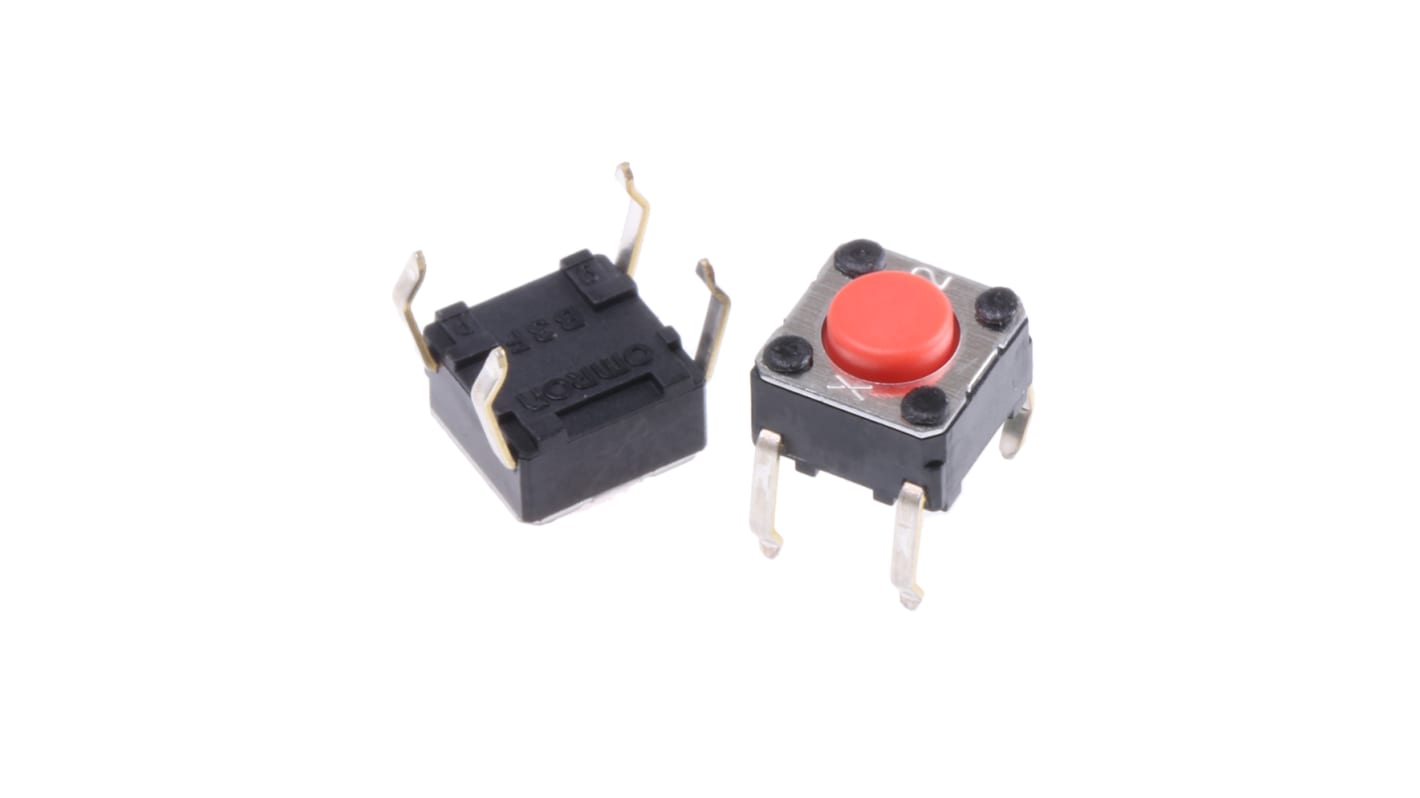 Omron Plunger Tactile Switch, SPST 50 mA @ 24 V dc 0.9mm Through Hole