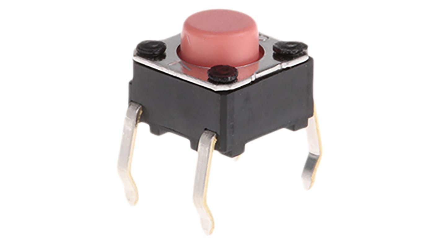 Pink Plunger Tactile Switch, SPST 50 mA @ 24 V dc 0.9mm Through Hole