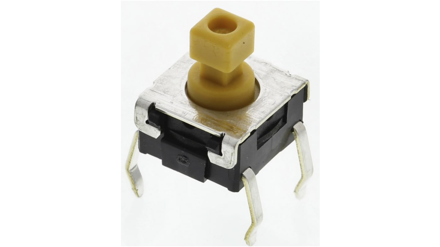 Yellow Plunger Tactile Switch, SPST 50 mA @ 24 V dc 3.9mm Through Hole