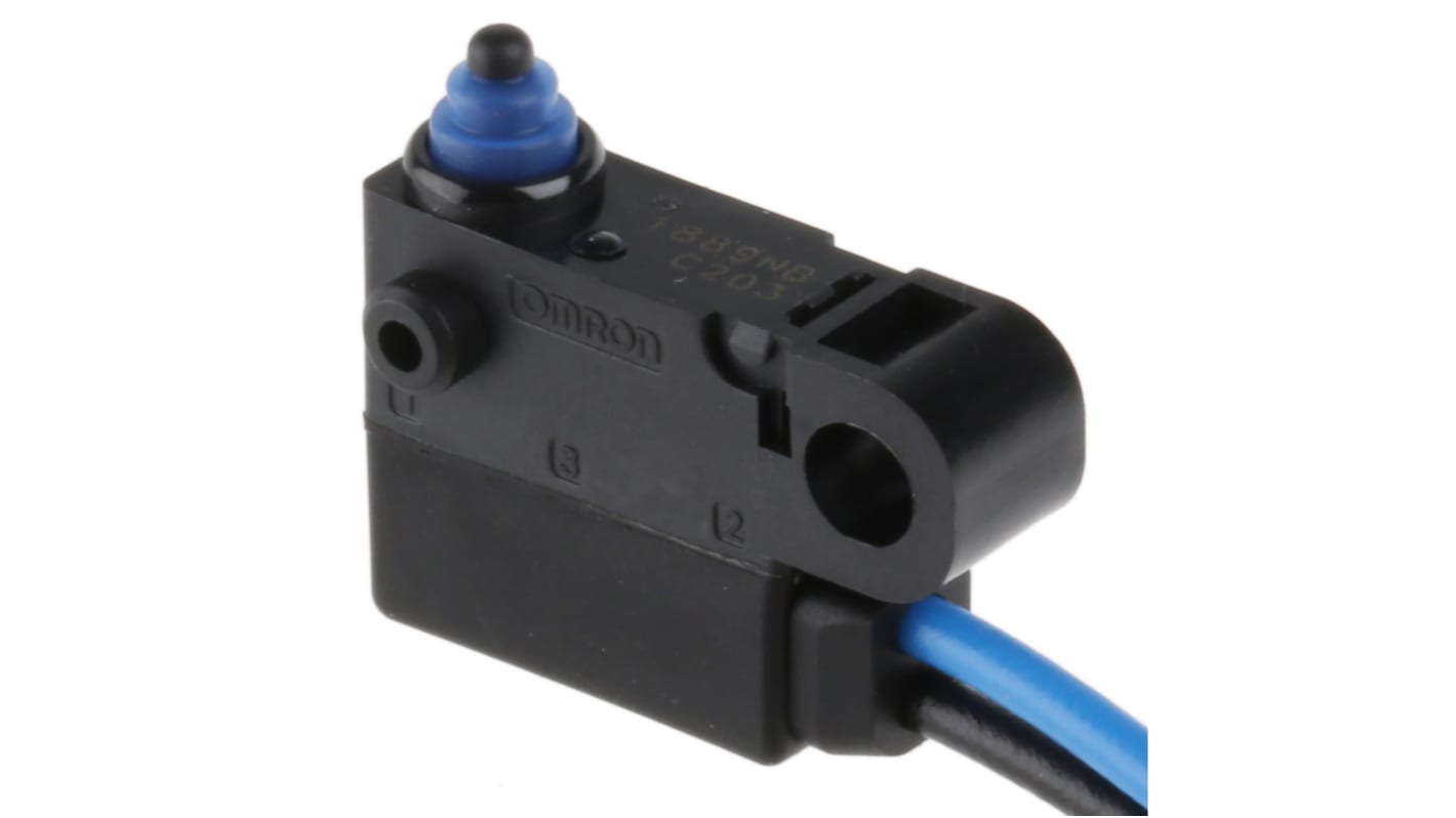 Omron Pin Plunger Micro Switch, Pre-wired Terminal, 2 A @ 12 V dc, SPST, IP67