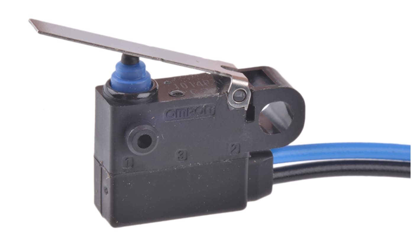 Omron Long Hinge Lever Micro Switch, Pre-wired Terminal, 2 A @ 12 V dc, SPST, IP67