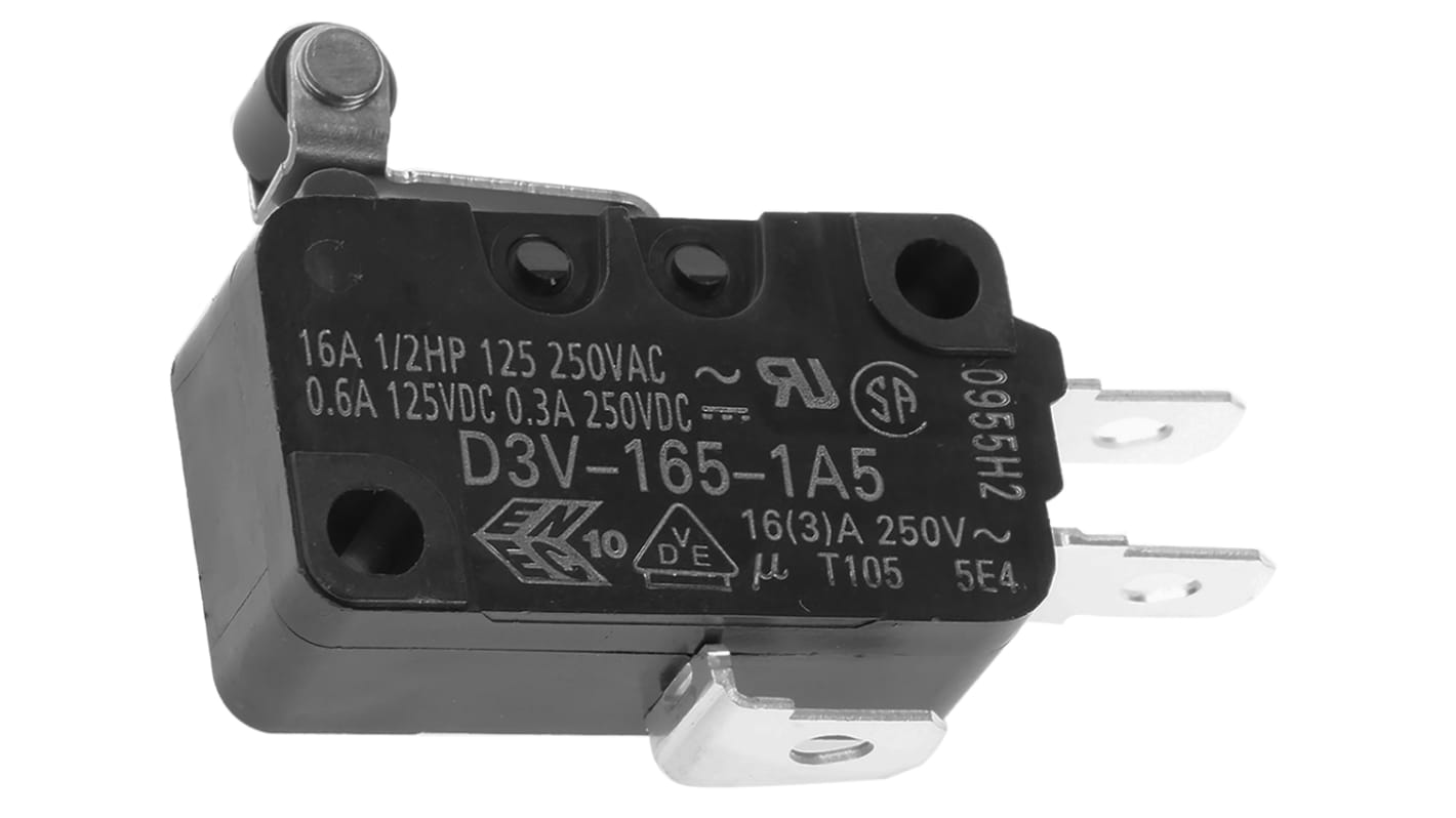 D3V-165-1A5, Microinterruttore, Omron, SPDT, 16 A a 250 V c.a., IP40,  linguetta a saldare