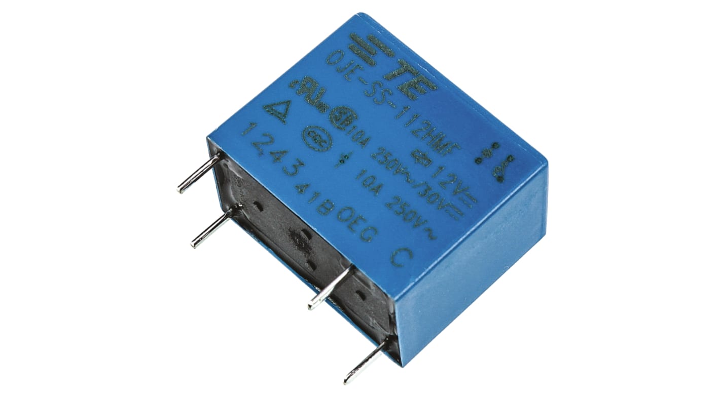 TE Connectivity PCB Mount Power Relay, 12V dc Coil, 10A Switching Current, SPST