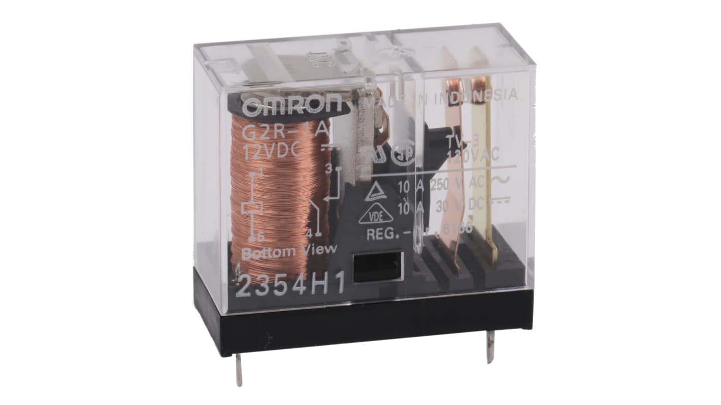 Relé de potencia sin enclavamiento Omron G2R-1 de 1 polo, SPST, bobina 12V dc, 10A, Montaje en PCB