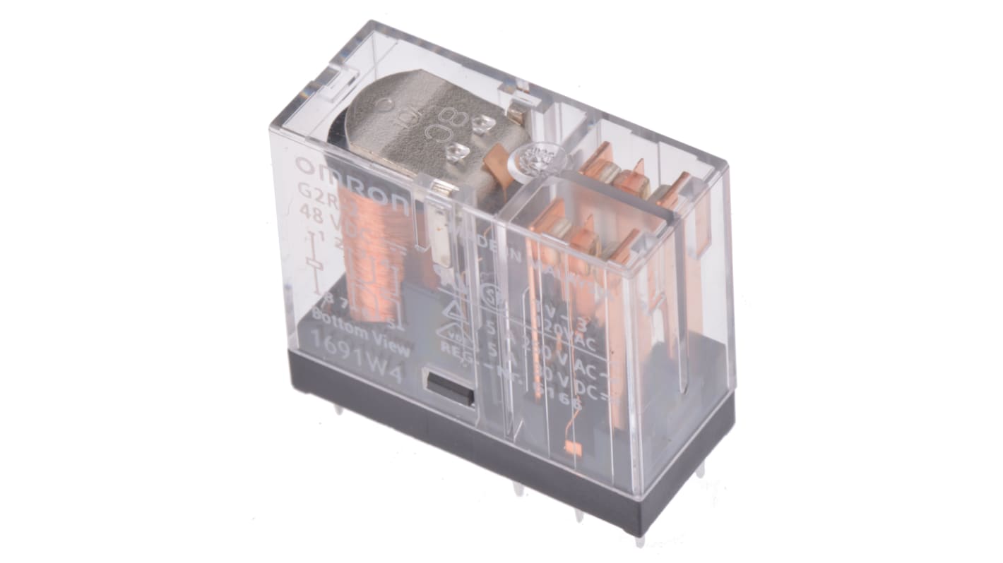 Omron PCB Mount Power Relay, 48V dc Coil, 5A Switching Current, DPDT