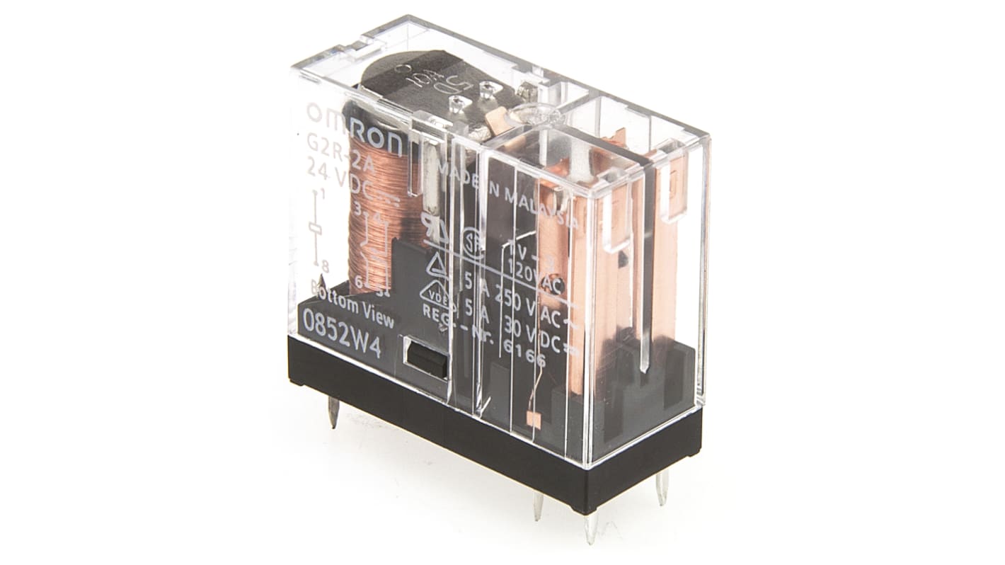 Omron PCB Mount Power Relay, 24V dc Coil, 5A Switching Current, DPST