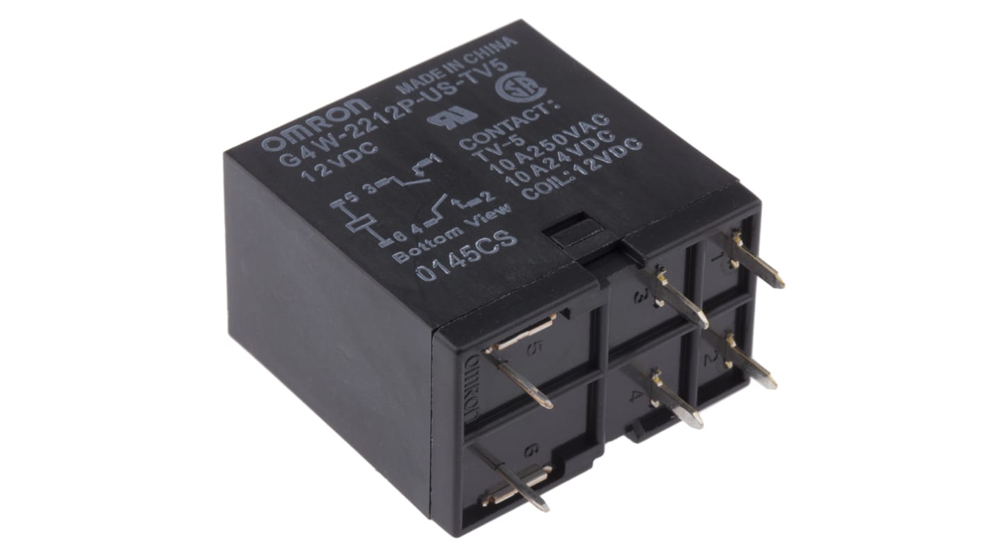 Omron PCB Mount Power Relay, 12V dc Coil, 10A Switching Current, DPST