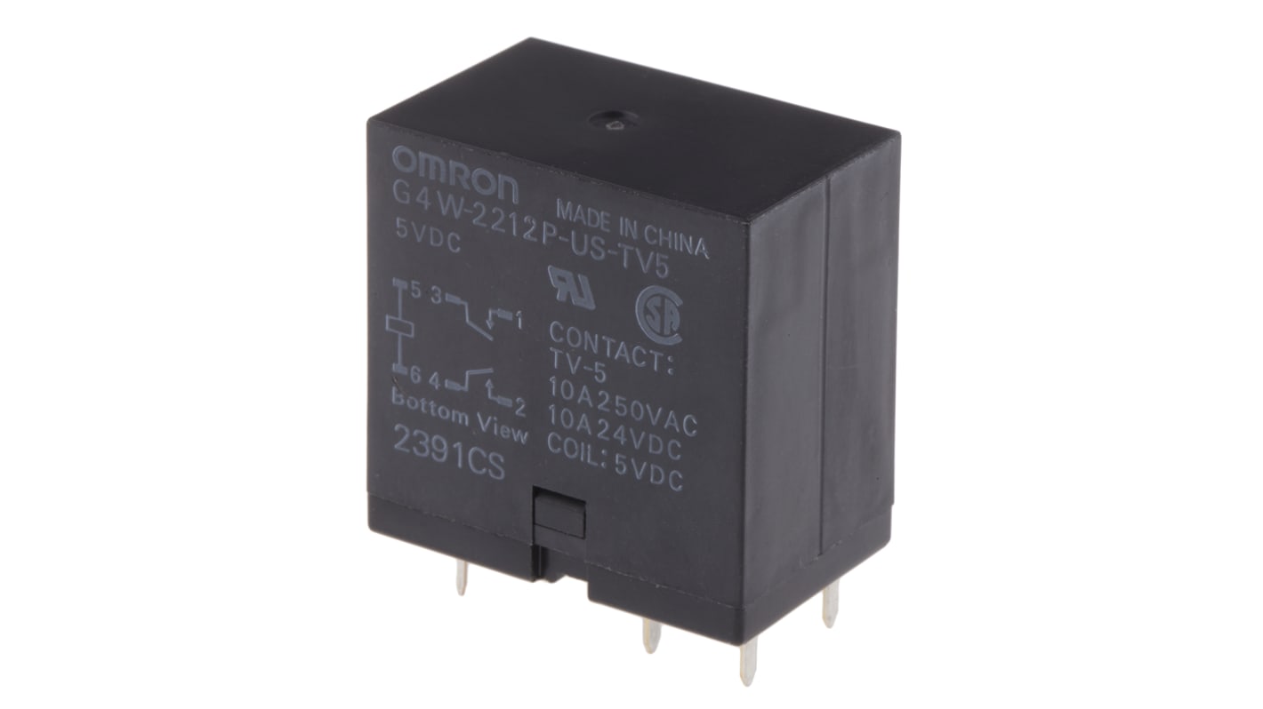 Relé de potencia sin enclavamiento Omron G4W de 2 polos, DPST, bobina 5V dc, 10A, Montaje en PCB