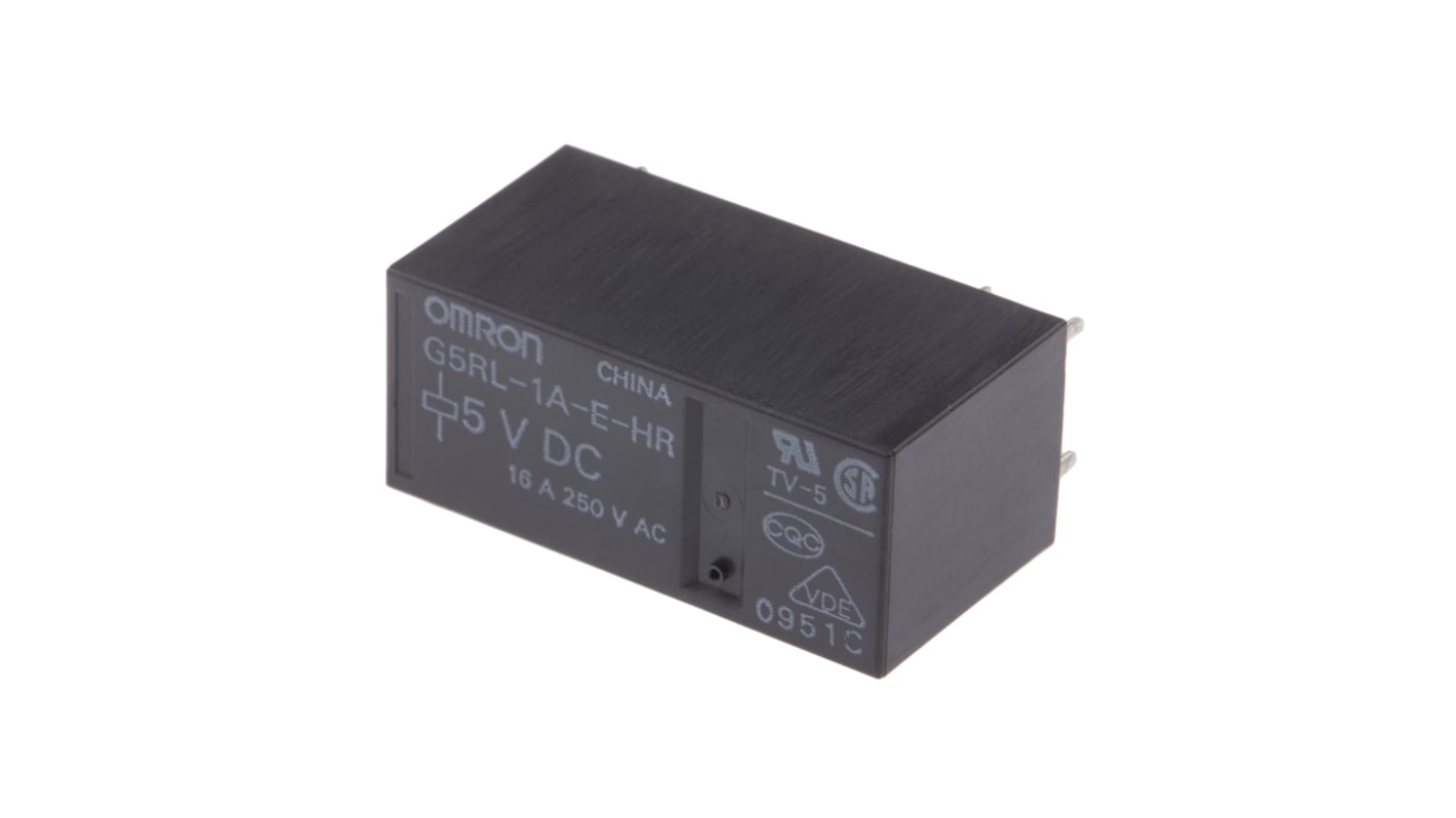 Omron PCB Mount Power Relay, 5V dc Coil, 16A Switching Current, SPST