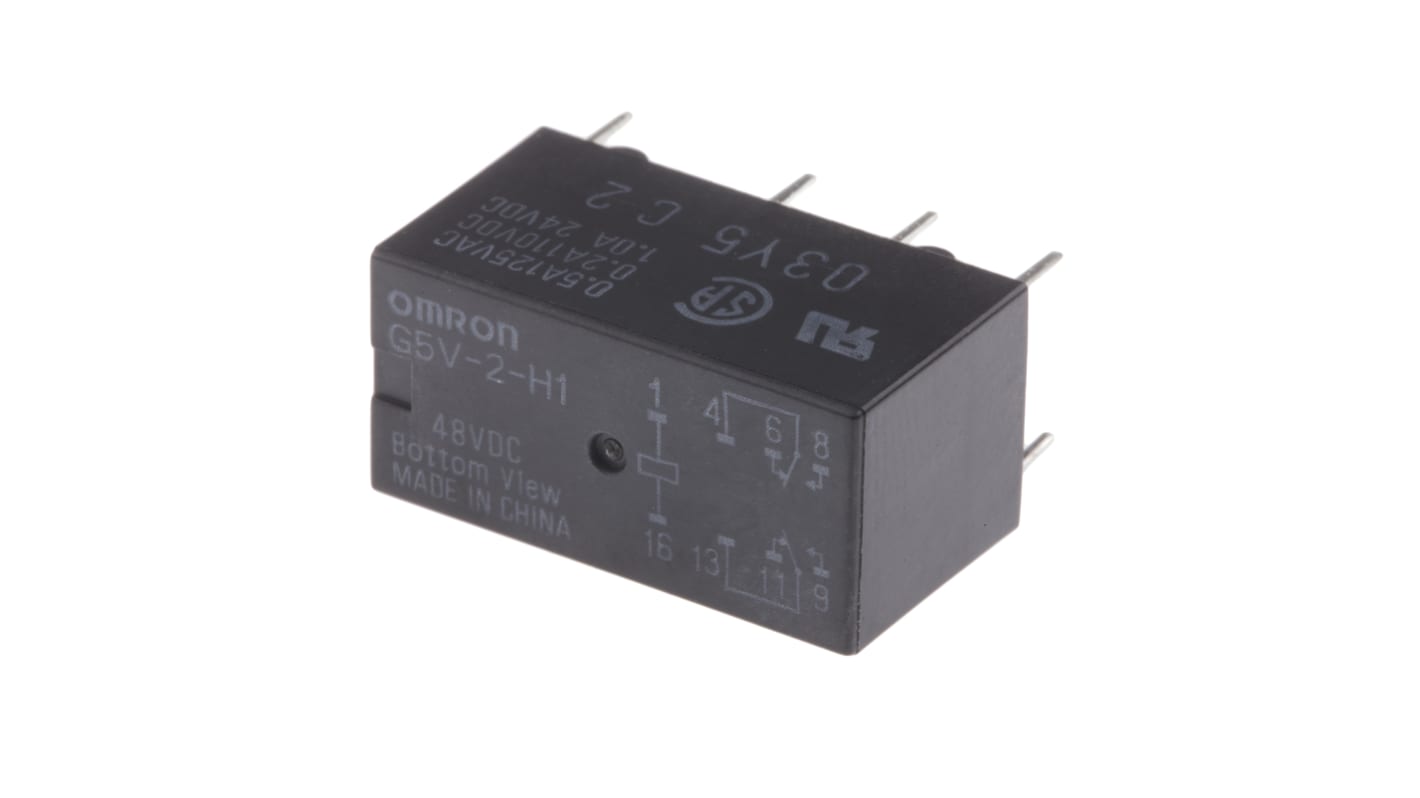 Omron PCB Mount Signal Relay, 48V dc Coil, 1A Switching Current, DPDT