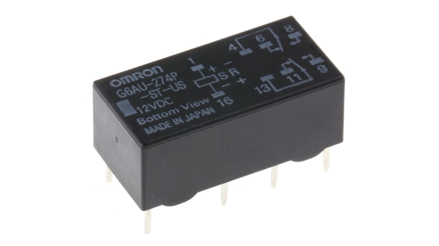 Omron PCB Mount Latching Signal Relay, 12V dc Coil, 2A Switching Current, DPDT
