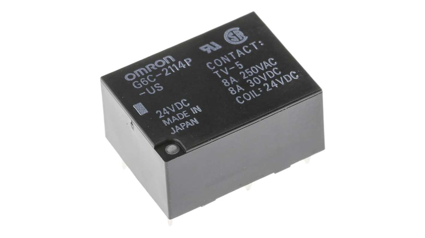 Omron PCB Mount Power Relay, 24V dc Coil, 8A Switching Current, DPST