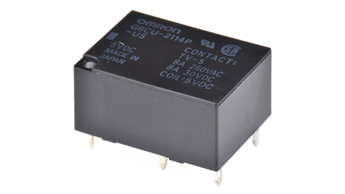 Omron PCB Mount Latching Power Relay, 5V dc Coil, 8A Switching Current, SPDT