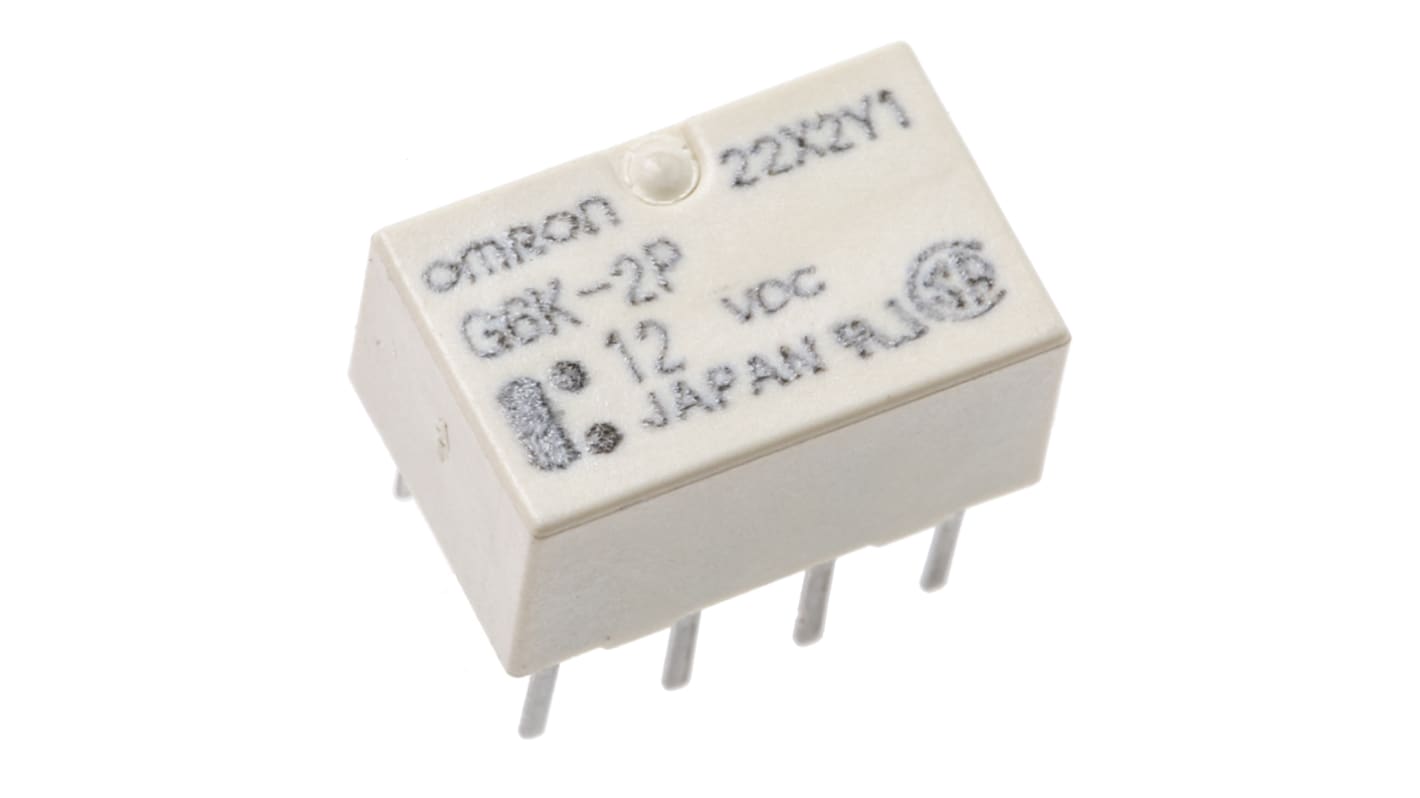 Omron PCB Mount Signal Relay, 12V dc Coil, 1A Switching Current, DPDT