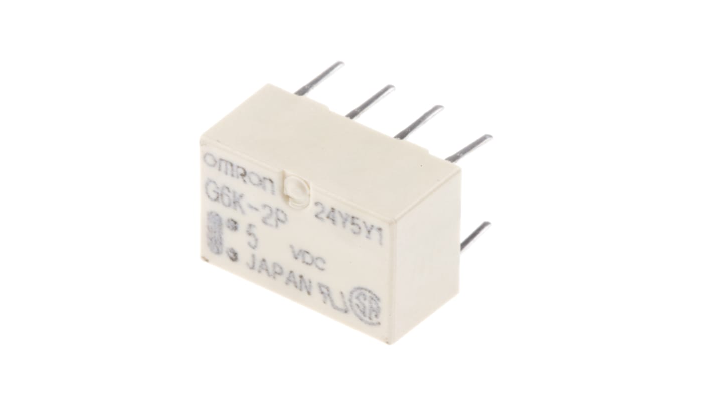 Omron PCB Mount Signal Relay, 5V dc Coil, 1A Switching Current, DPDT