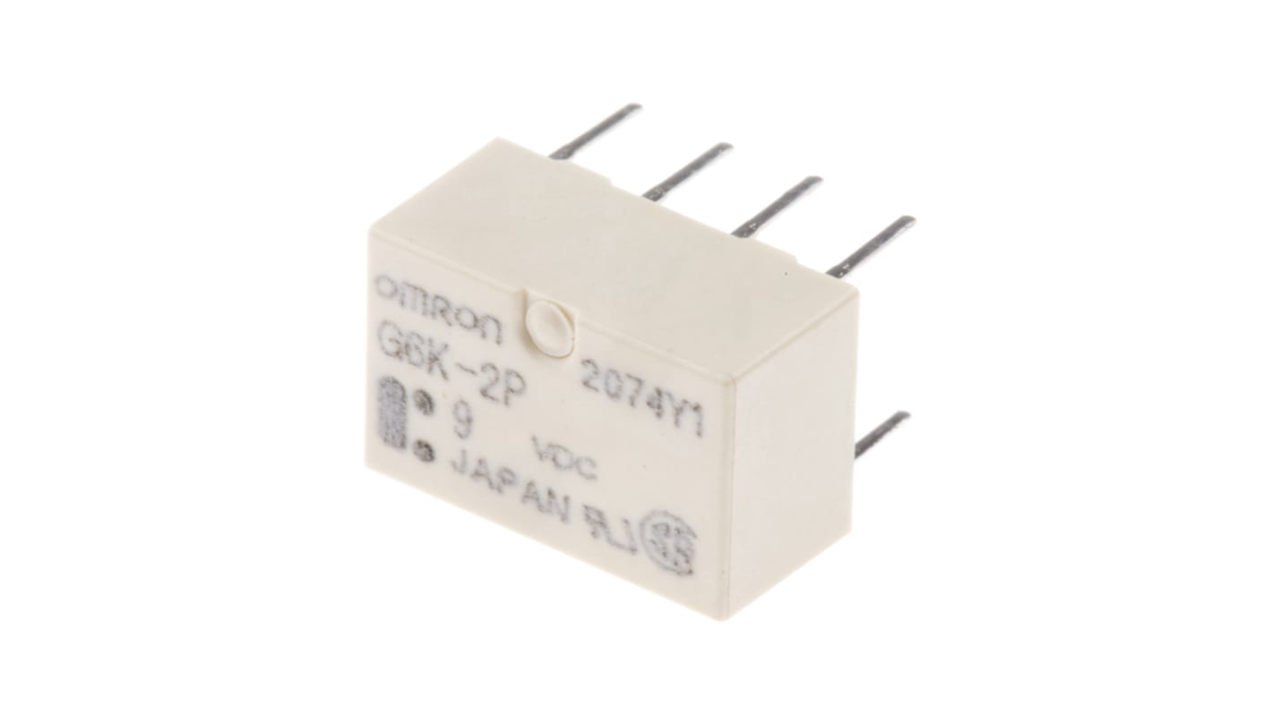 Omron PCB Mount Signal Relay, 9V dc Coil, 1A Switching Current, DPDT