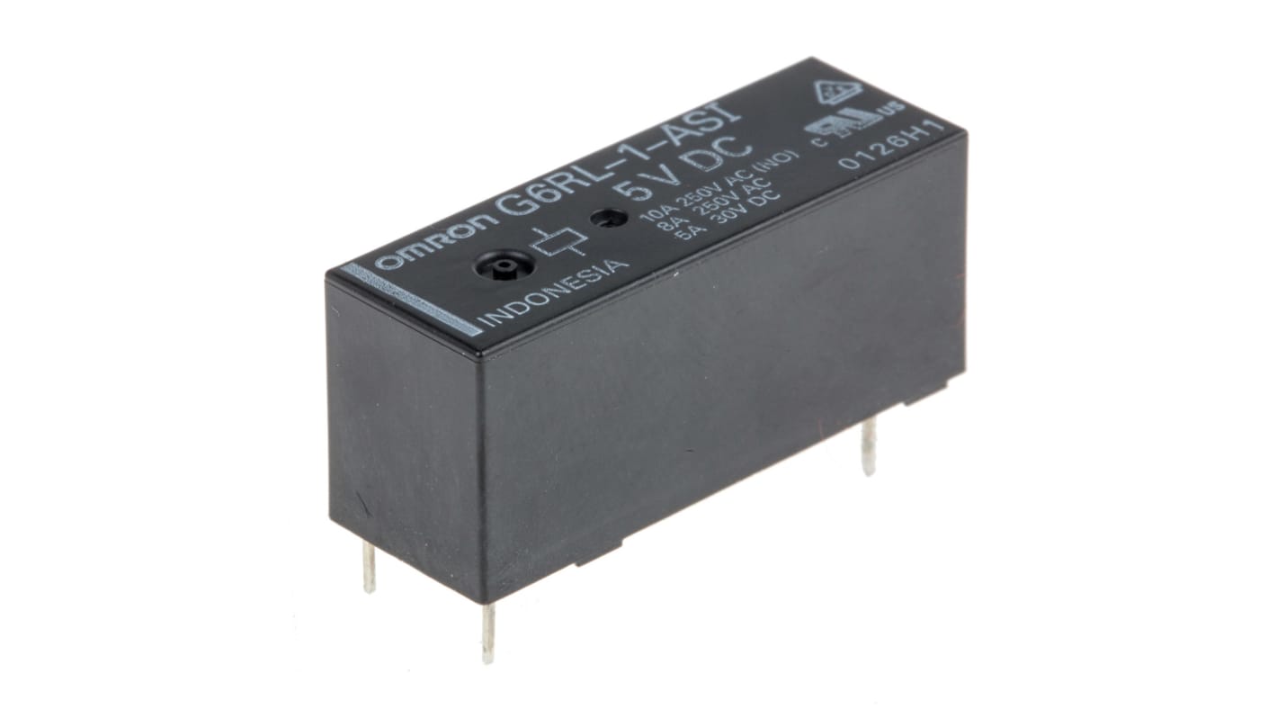 Omron PCB Mount Power Relay, 5V dc Coil, 10A Switching Current, SPST