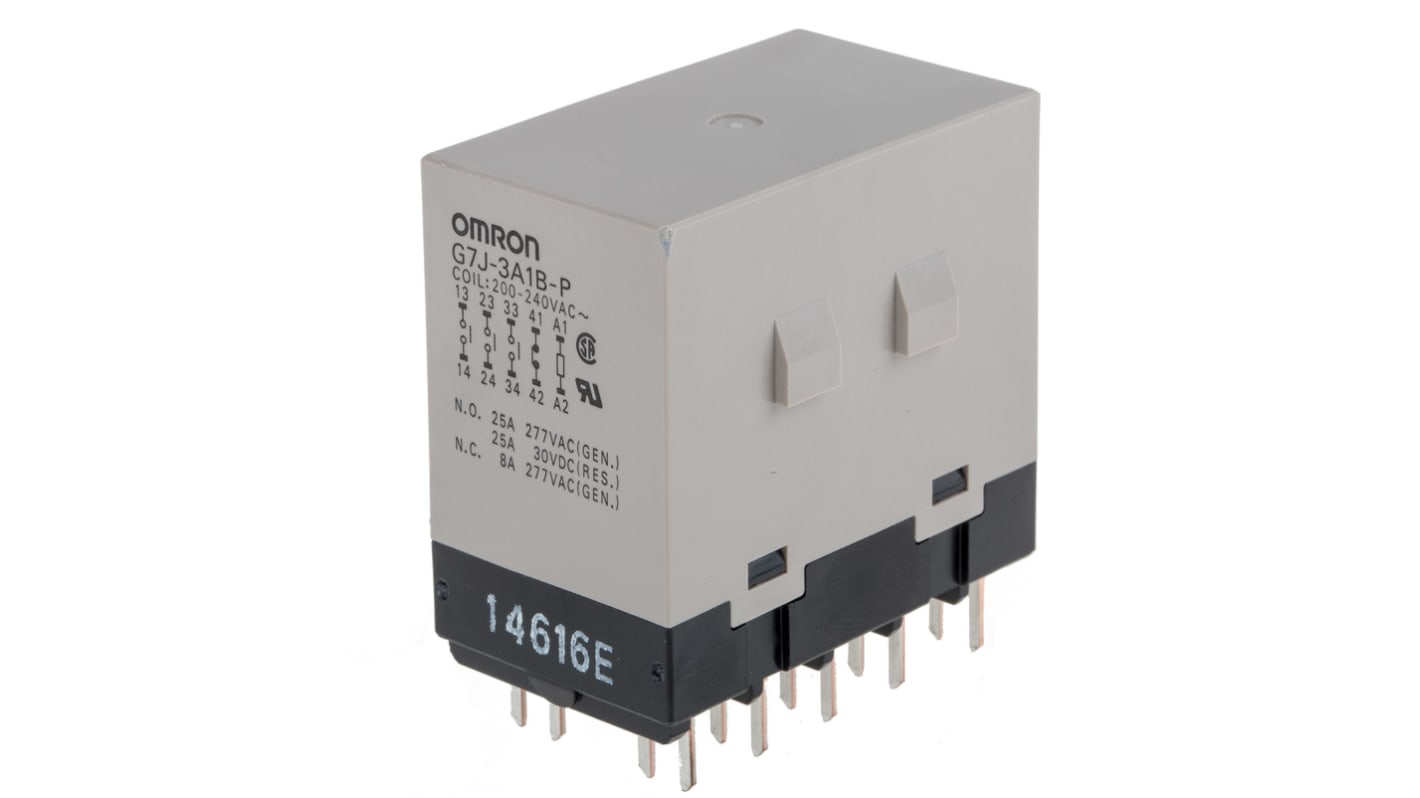 Relé de potencia sin enclavamiento Omron G7J, 3PDT, bobina 240V ac, 25A, Montaje en PCB