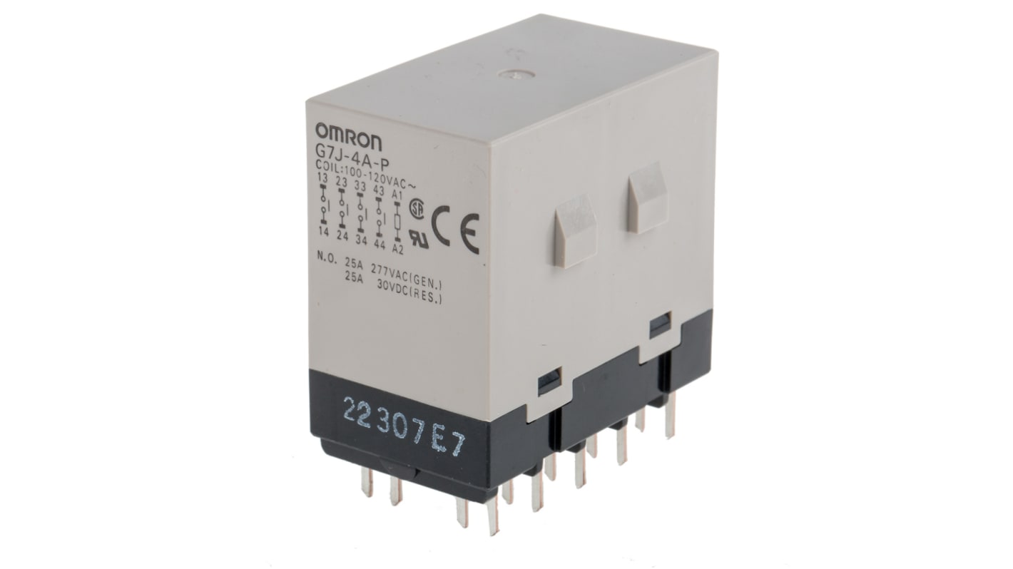 Relé de potencia sin enclavamiento Omron G7J de 4 polos, 4PST-NA, bobina 120V ac, 25A, Montaje en PCB