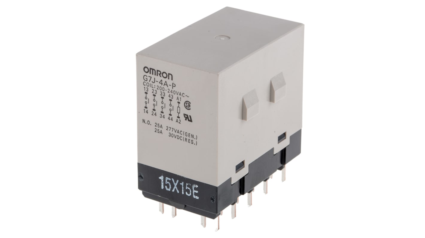 Relé de potencia sin enclavamiento Omron G7J de 4 polos, 4PST-NA, bobina 240V ac, 25A, Montaje en PCB