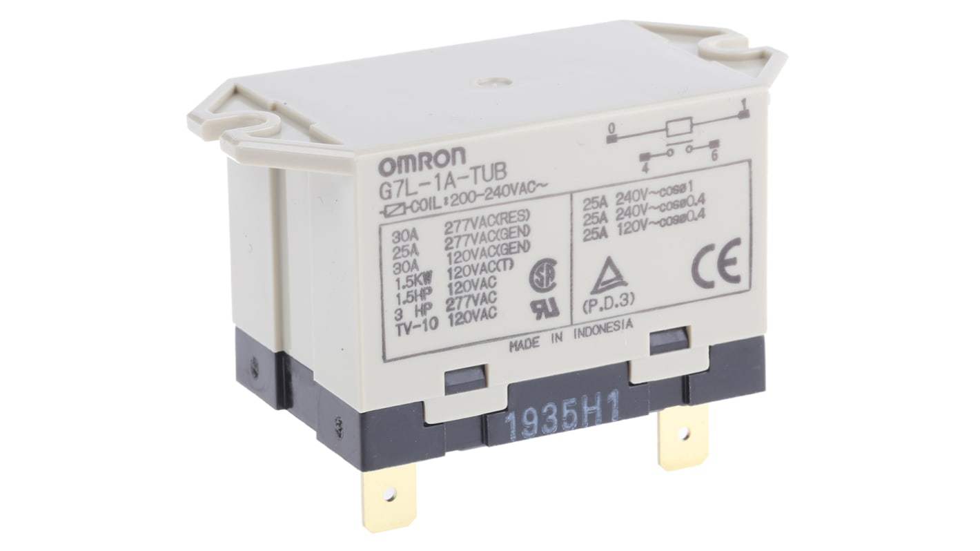 Omron Panel Mount Power Relay, 240V ac Coil, 30A Switching Current, SPST