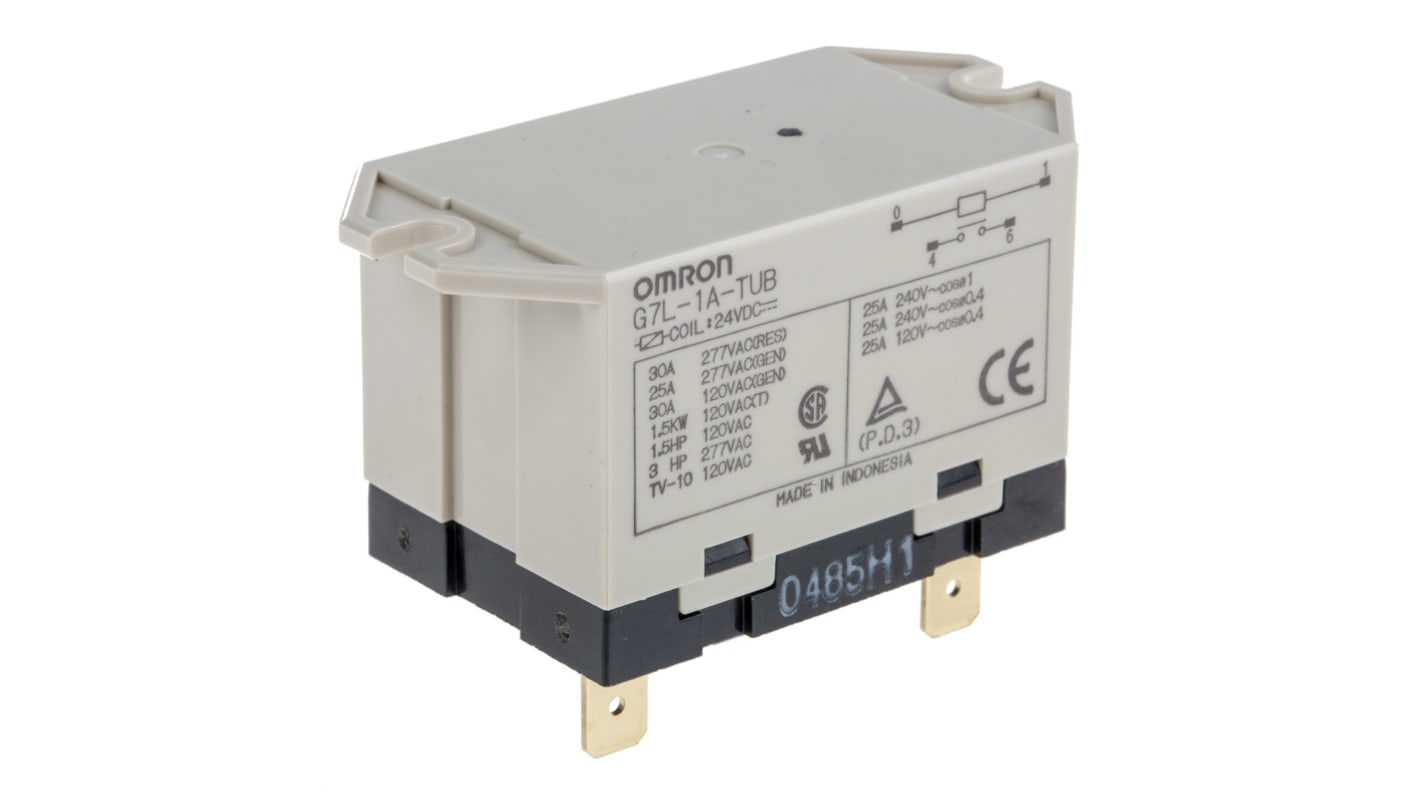 Omron Flange Mount Power Relay, 24V dc Coil, 30A Switching Current, SPST