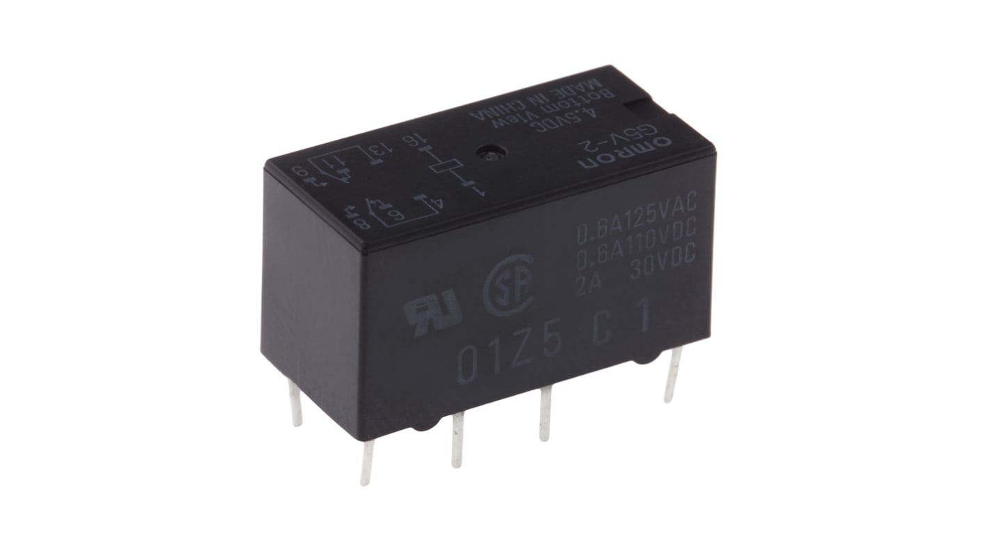 Omron PCB Mount Signal Relay, 4.5V dc Coil, 2A Switching Current, DPDT