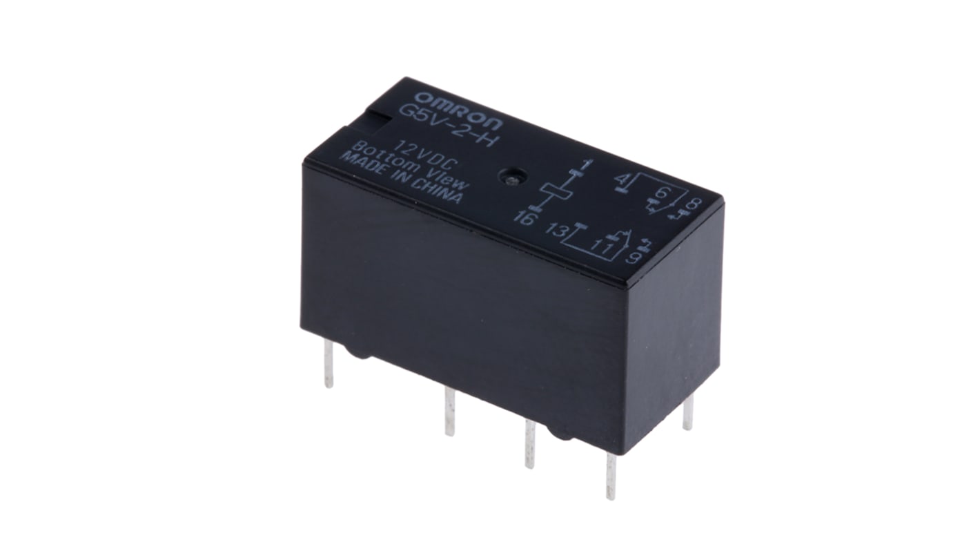 Omron PCB Mount Signal Relay, 12V dc Coil, 1A Switching Current, DPDT