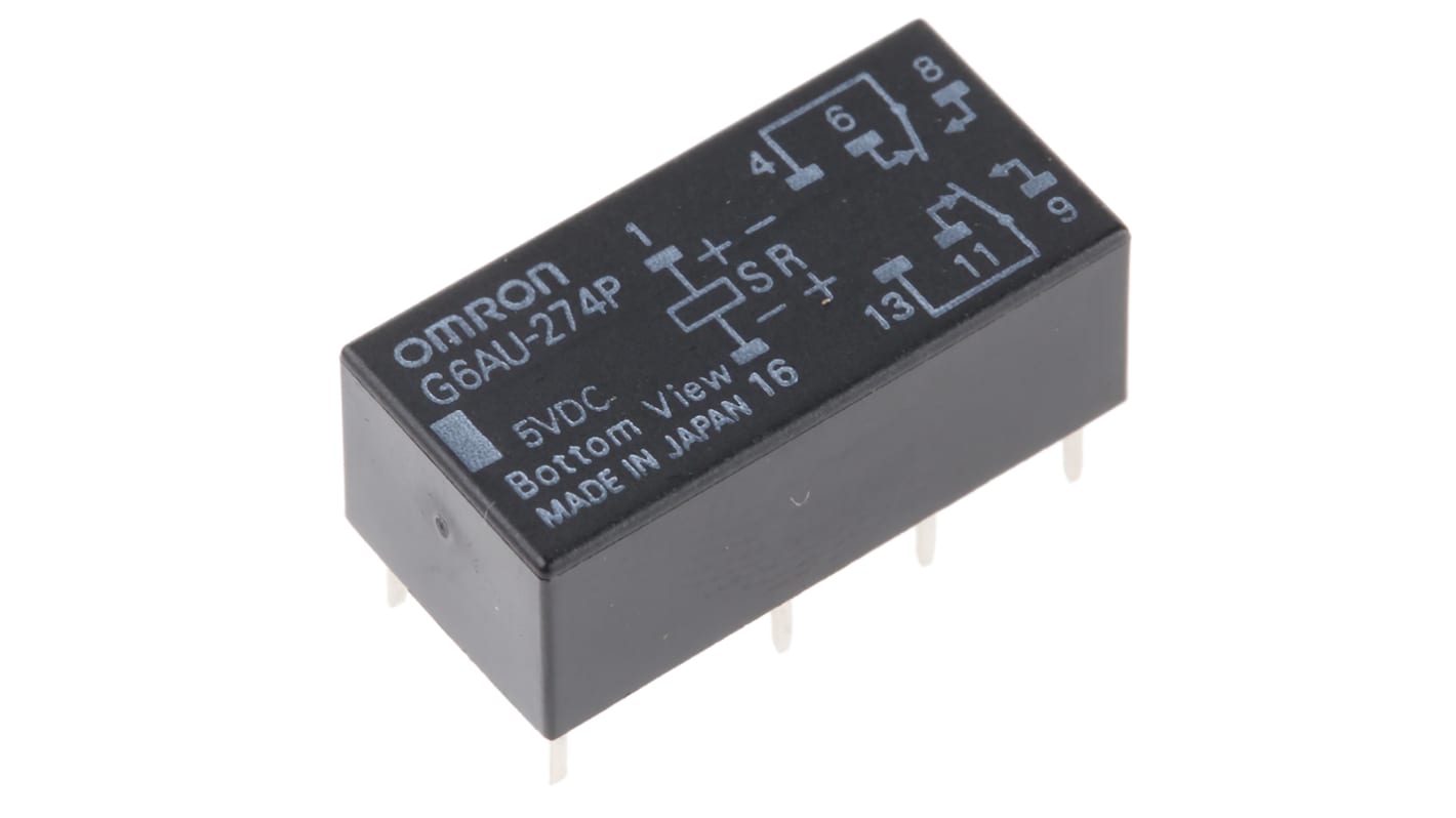 Omron PCB Mount Latching Signal Relay, 5V dc Coil, 2A Switching Current, DPDT