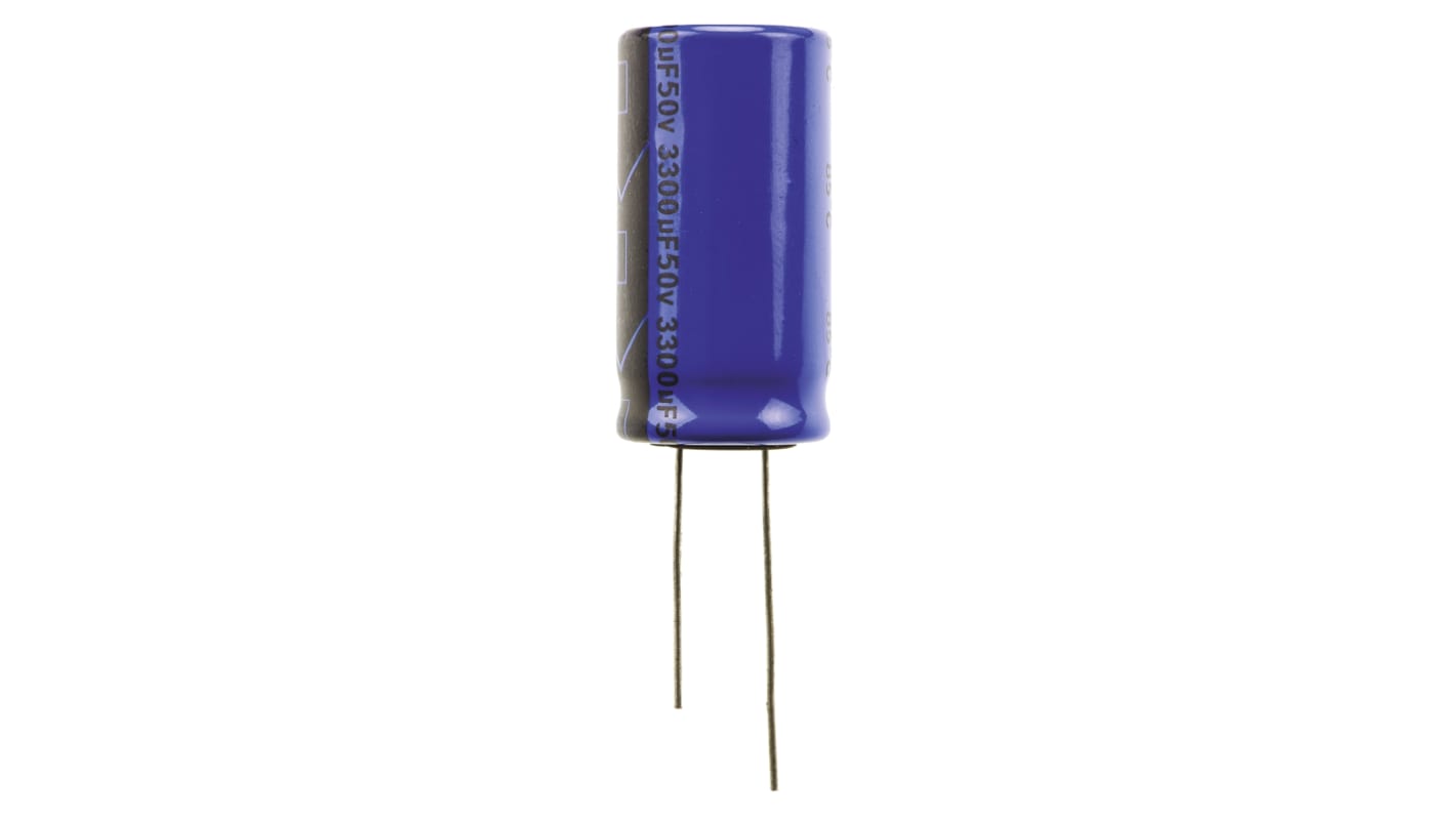 Condensador electrolítico Vishay serie 038 RSU, 3300μF, ±20%, 50V dc, Radial, Orificio pasante, 18 (Dia.) x 35mm, paso