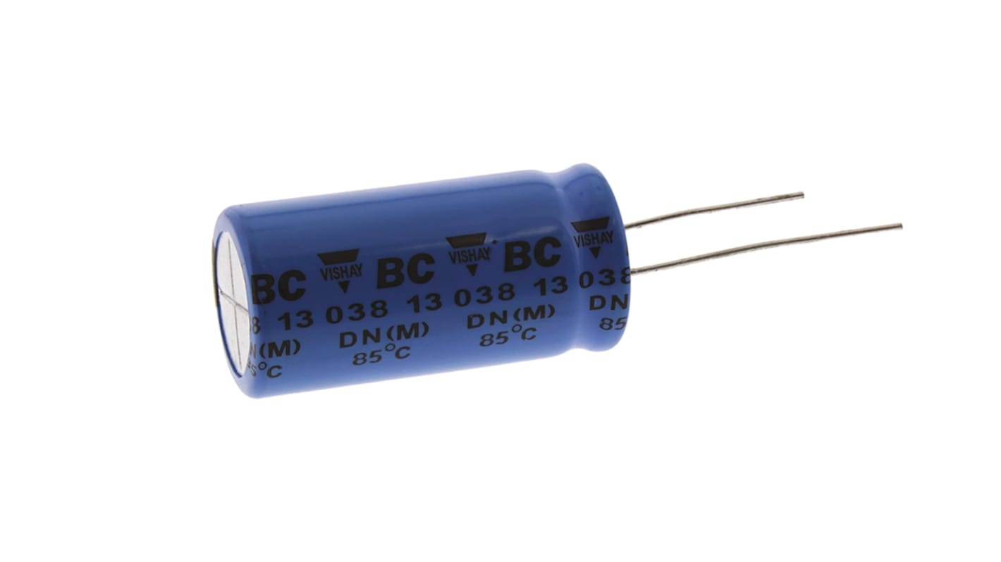 Condensador electrolítico Vishay serie 038 RSU, 2200μF, ±20%, 63V dc, Radial, Orificio pasante, 18 (Dia.) x 35mm, paso