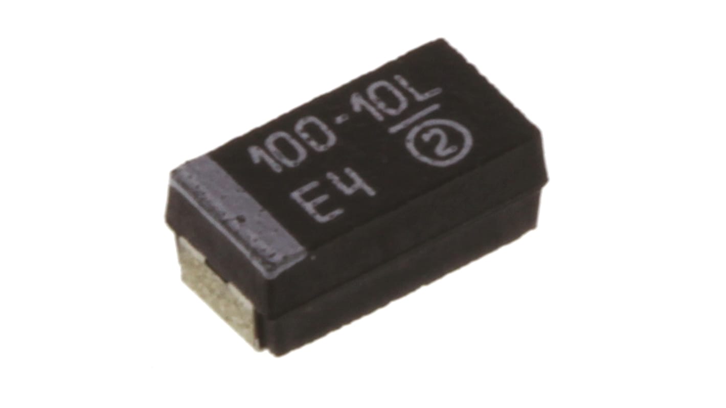 Condensador de tántalo Vishay TR3C107K010C0100, 100μF, ±10%, 10V dc, Montaje en Superficie, Encapsulado 6032-28, ESR