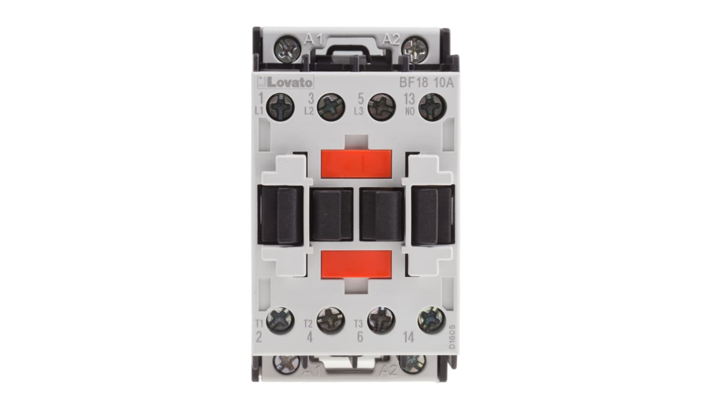 Contactor Lovato Naranja BF de 3 polos, 3 NA, 18 A, bobina 400 V ac, 7,5 kW