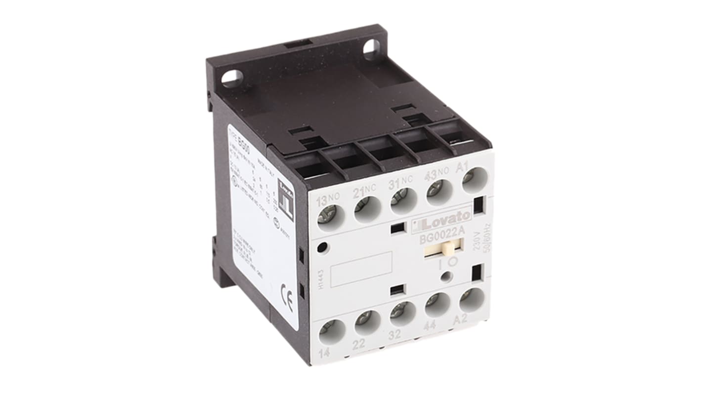 Relé de contactor Lovato Naranja BG de 4 polos, 2 NA + 2 NC, 10 A, bobina 230 V ac