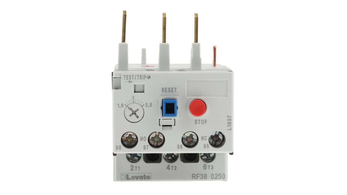 Lovato RF38 Thermal Overload Relay, 1.6 → 2.5 A F.L.C, 2.5 A Contact Rating, 3P