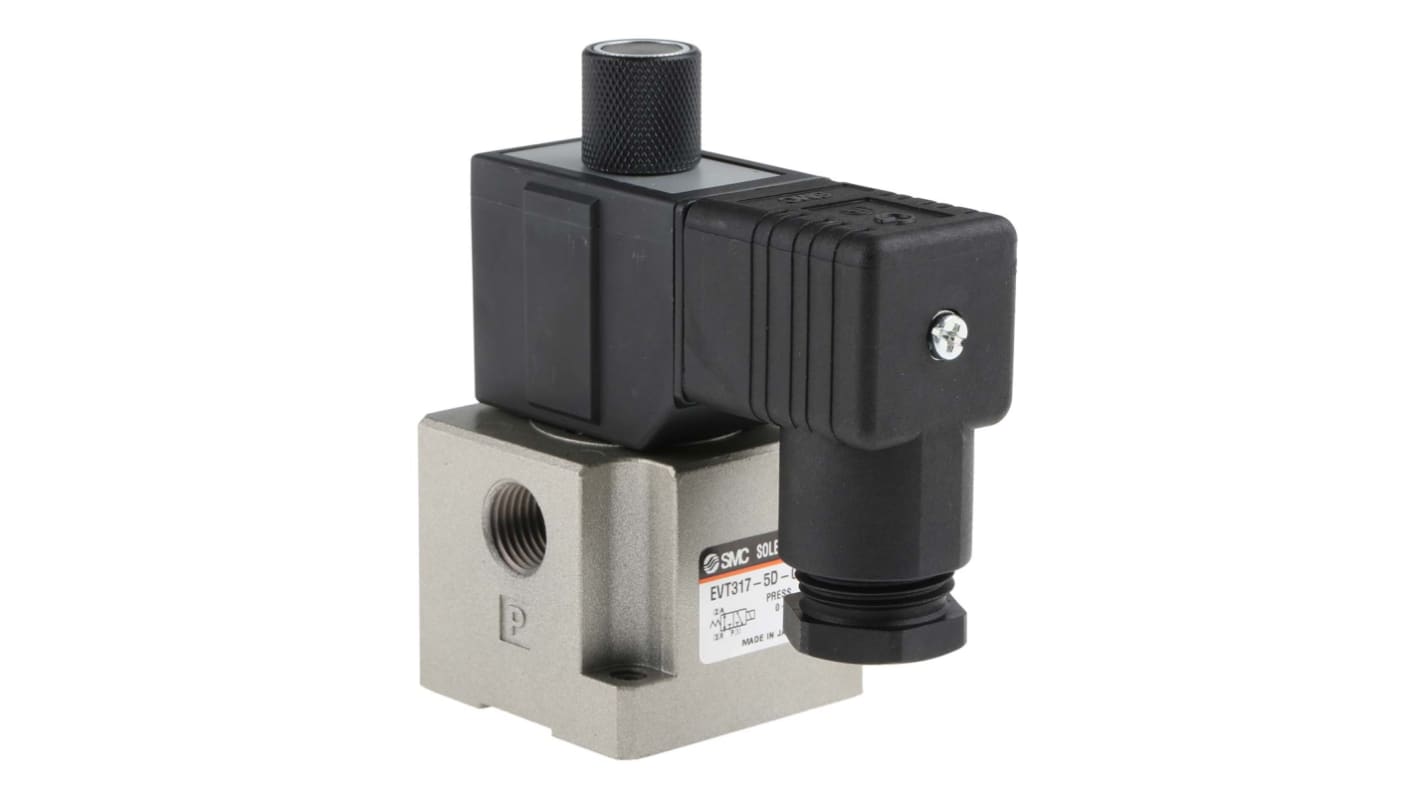 Electroválvula neumática SMC, Serie VT317, Rosca G 1/4, Función 3/2, Resorte/Solenoide, Independiente, 687.05Nl/min