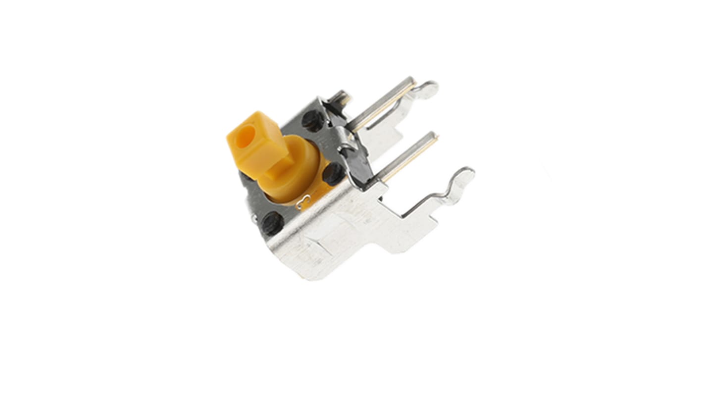 Yellow Plunger Tactile Switch, SPST 50 mA @ 24 V dc Through Hole
