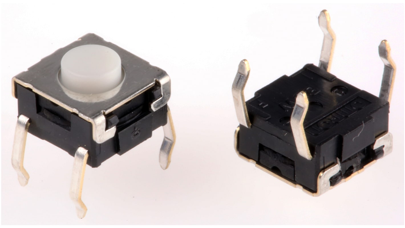 Plunger Tactile Switch, SPST 50 mA @ 24 V dc 0.9mm Through Hole