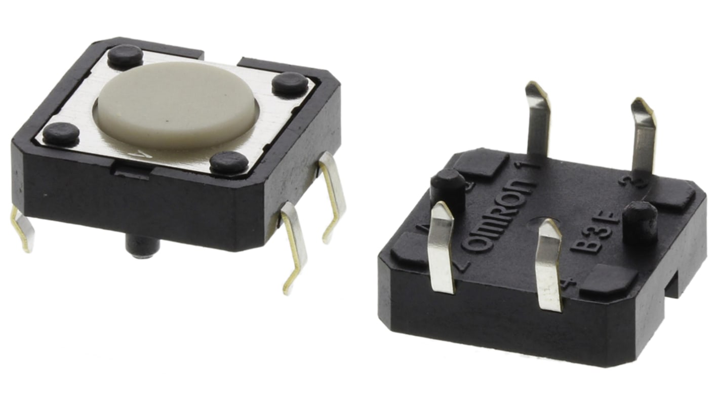 Omron Ivory Plunger Tactile Switch, SPST 50 mA @ 24 V dc 0.8mm Through Hole