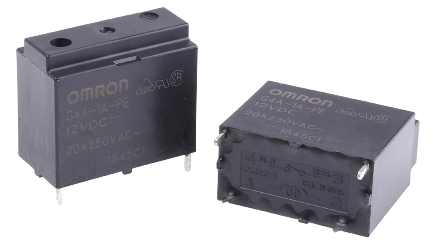 G4A1APE DC12 Omron PCB Mount Power Relay, 12V dc Coil, 20A