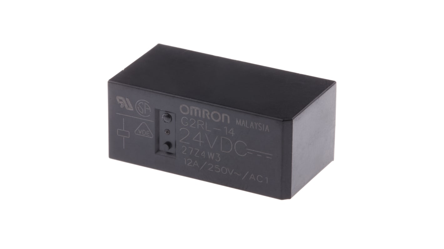 Relé de potencia sin enclavamiento Omron G2RL de 1 polo, SPDT, bobina 24V dc, 12A, Montaje en PCB