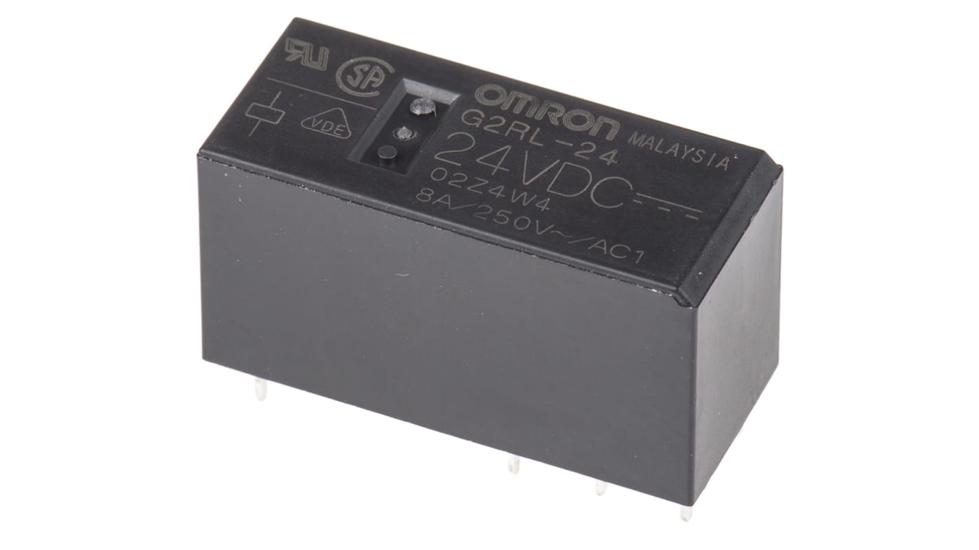 Relé de potencia sin enclavamiento Omron G2RL de 2 polos, DPDT, bobina 24V dc, 8A, Montaje en PCB