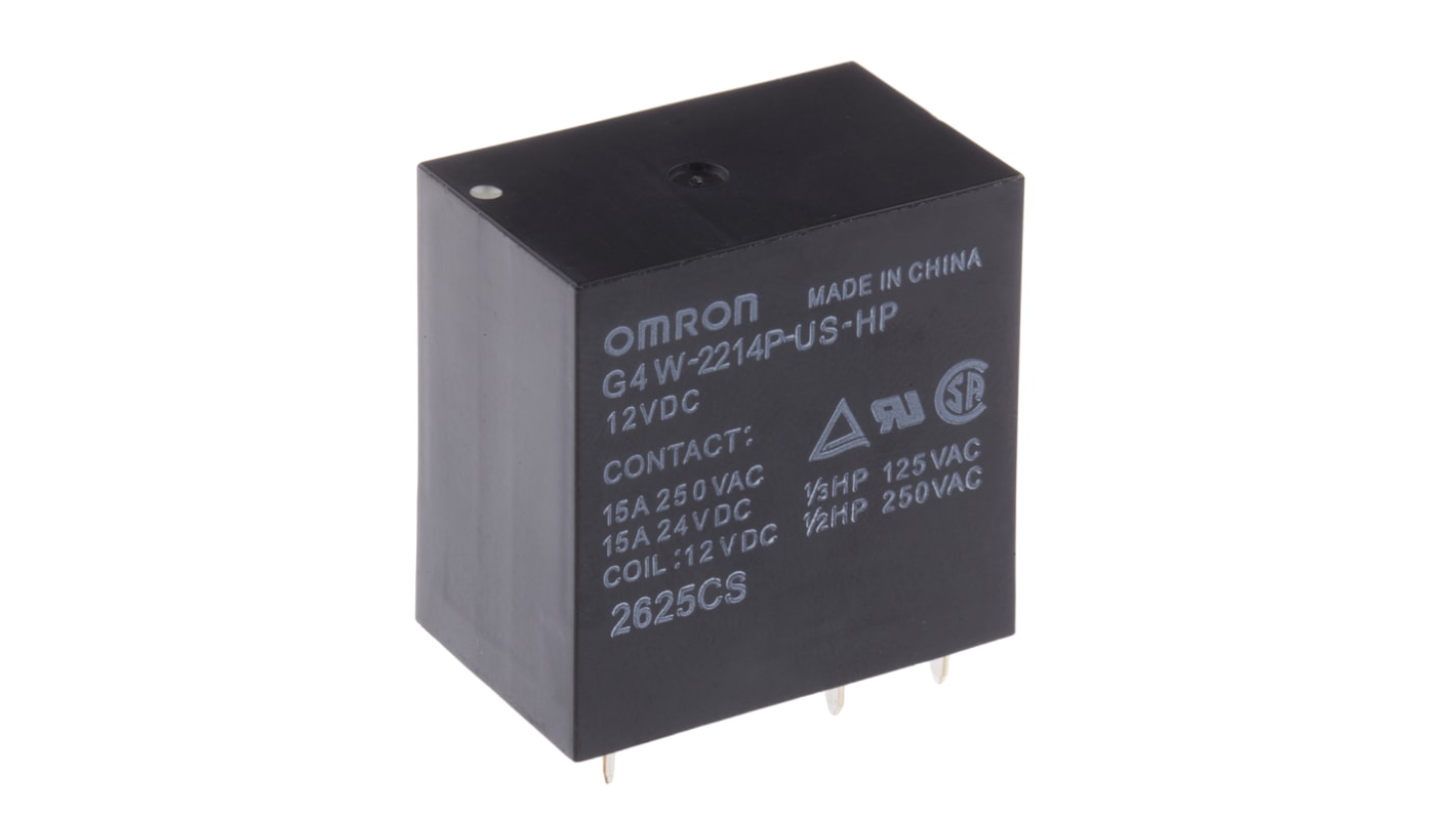 Relé de potencia sin enclavamiento Omron G4W de 2 polos, DPST, bobina 12V dc, 15A, Montaje en PCB