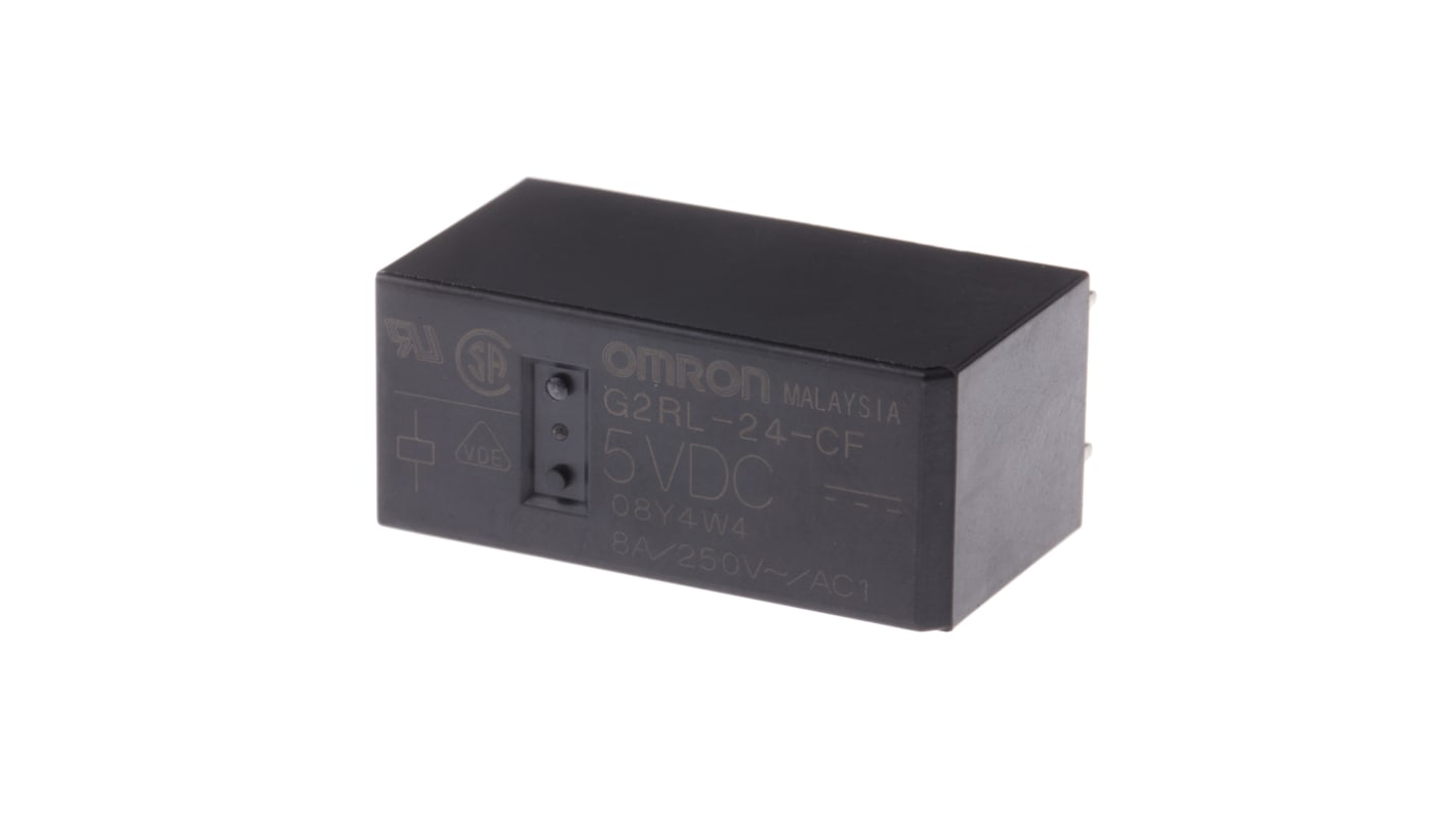 Omron PCB Mount Power Relay, 5V dc Coil, 8A Switching Current, DPDT