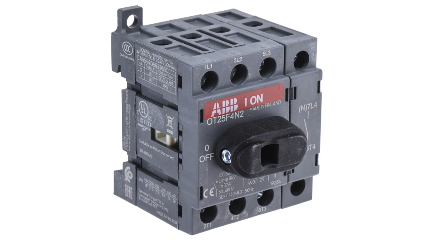 Interruptor seccionador, 4P, Corriente 25A, Potencia 9kW, IP20