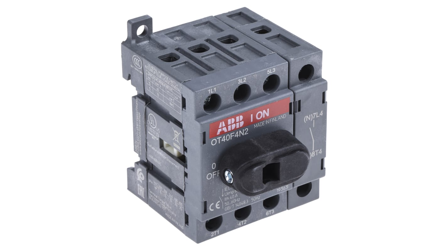 ABB 4P Pole DIN Rail Isolator Switch - 40A Maximum Current, 11kW Power Rating, IP20