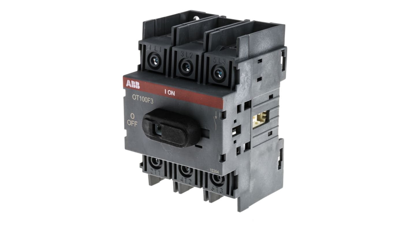 ABB 3P Pole DIN Rail Non Fused Isolator Switch - 100A Maximum Current, 37kW Power Rating, IP20