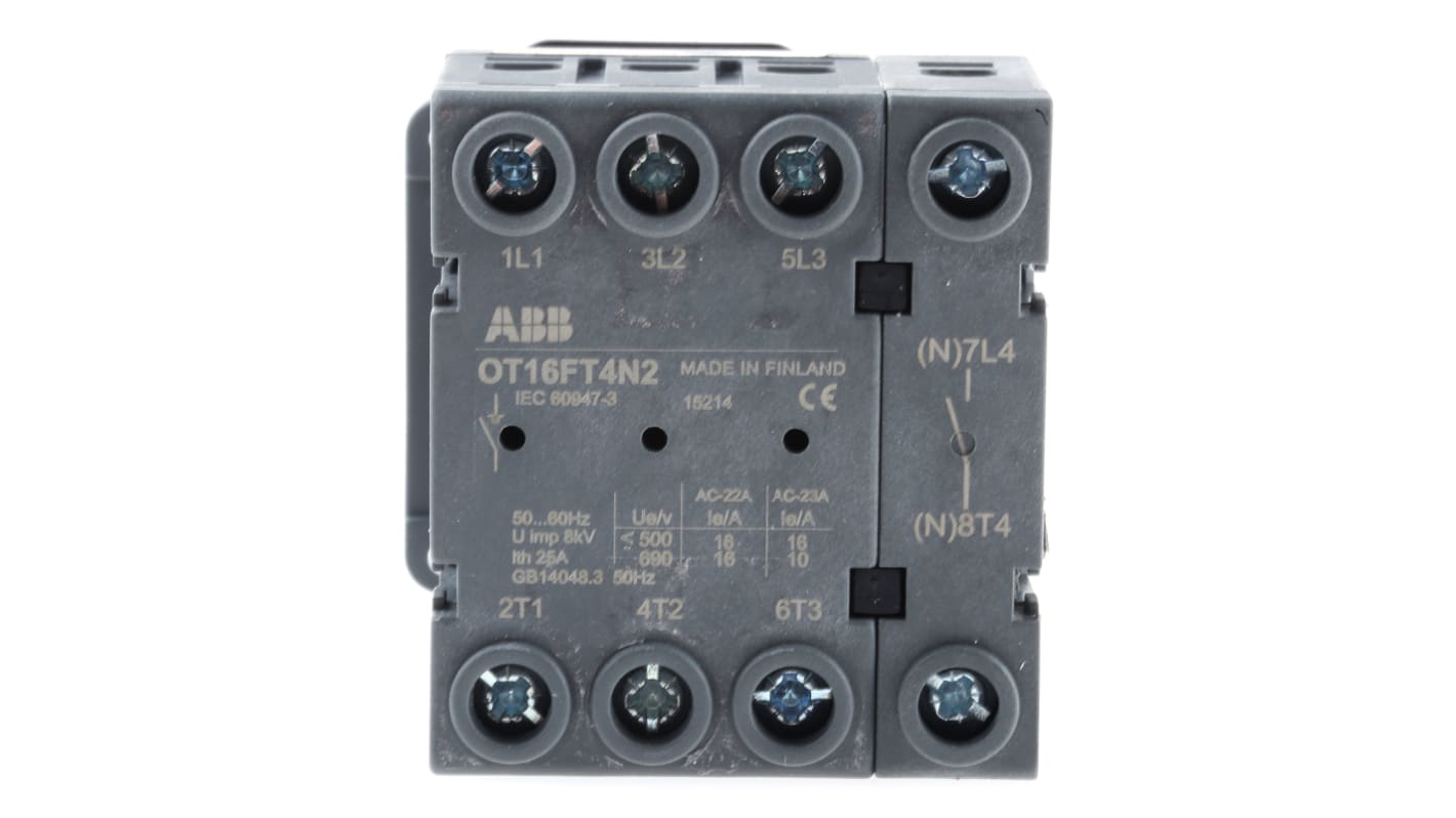 ABB 4P Pole Panel Mount Non Fused Isolator Switch - 16A Maximum Current, 7.5kW Power Rating, IP20